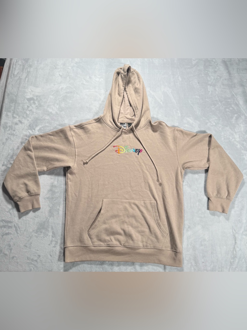 Disney Rainbow Embroidered Hoodie Sweatshirt Women’s Medium Beige Pullover